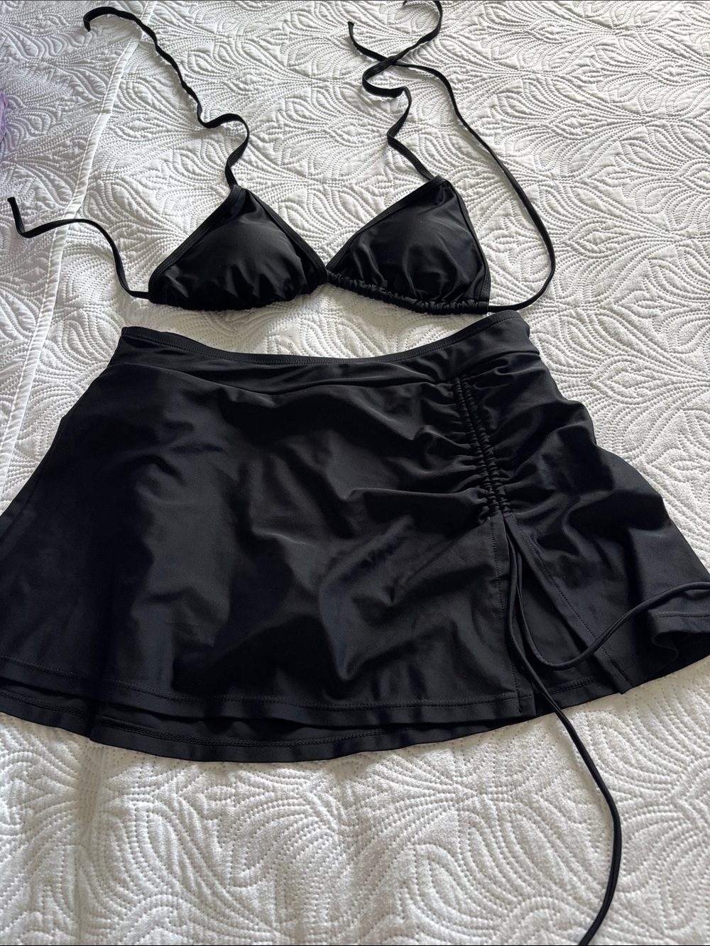 Black Two-Piece Bikini Set with Skirt